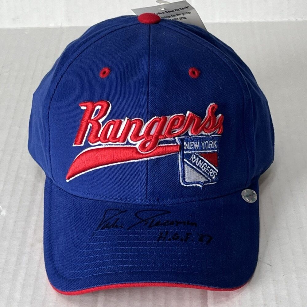 Eddie Giacomin Autographed New York Rangers NHL Hall Of Fame 1987 Hockey Hat VTG
